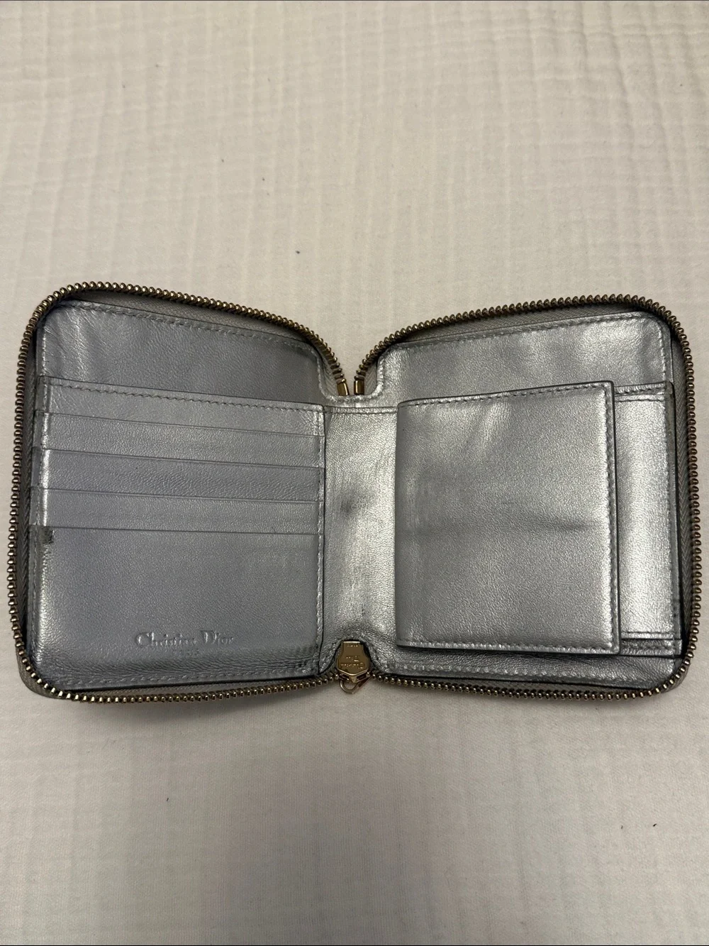 Christian Dior Small Lady Voyageur Coin Purse Silver
